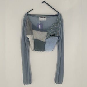 Odd One Out Patchwork Wool Blend Dainty Long Sleeve Crop Top